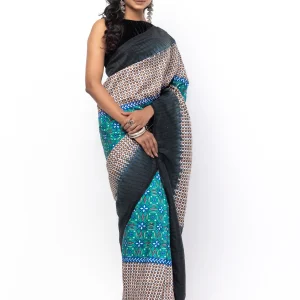 Teal Tie-Dyed and Embroidered Silk Saree