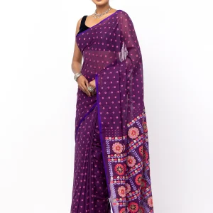 Plum Appliqued and Embroidered Cotton Saree