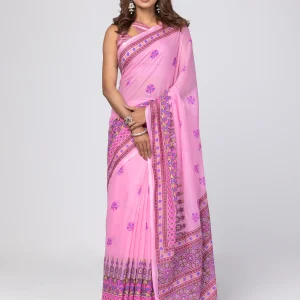 Light Pink Printed Cotton Saree