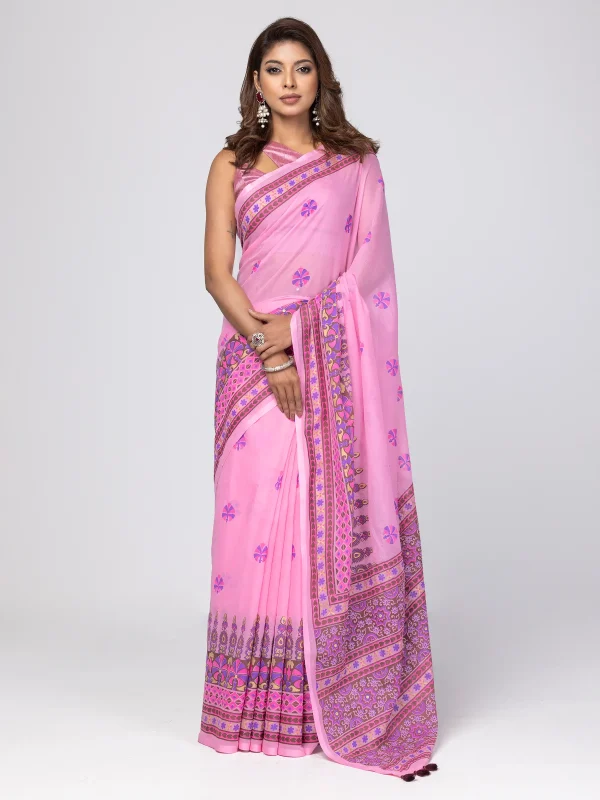 Light Pink Printed Cotton Saree