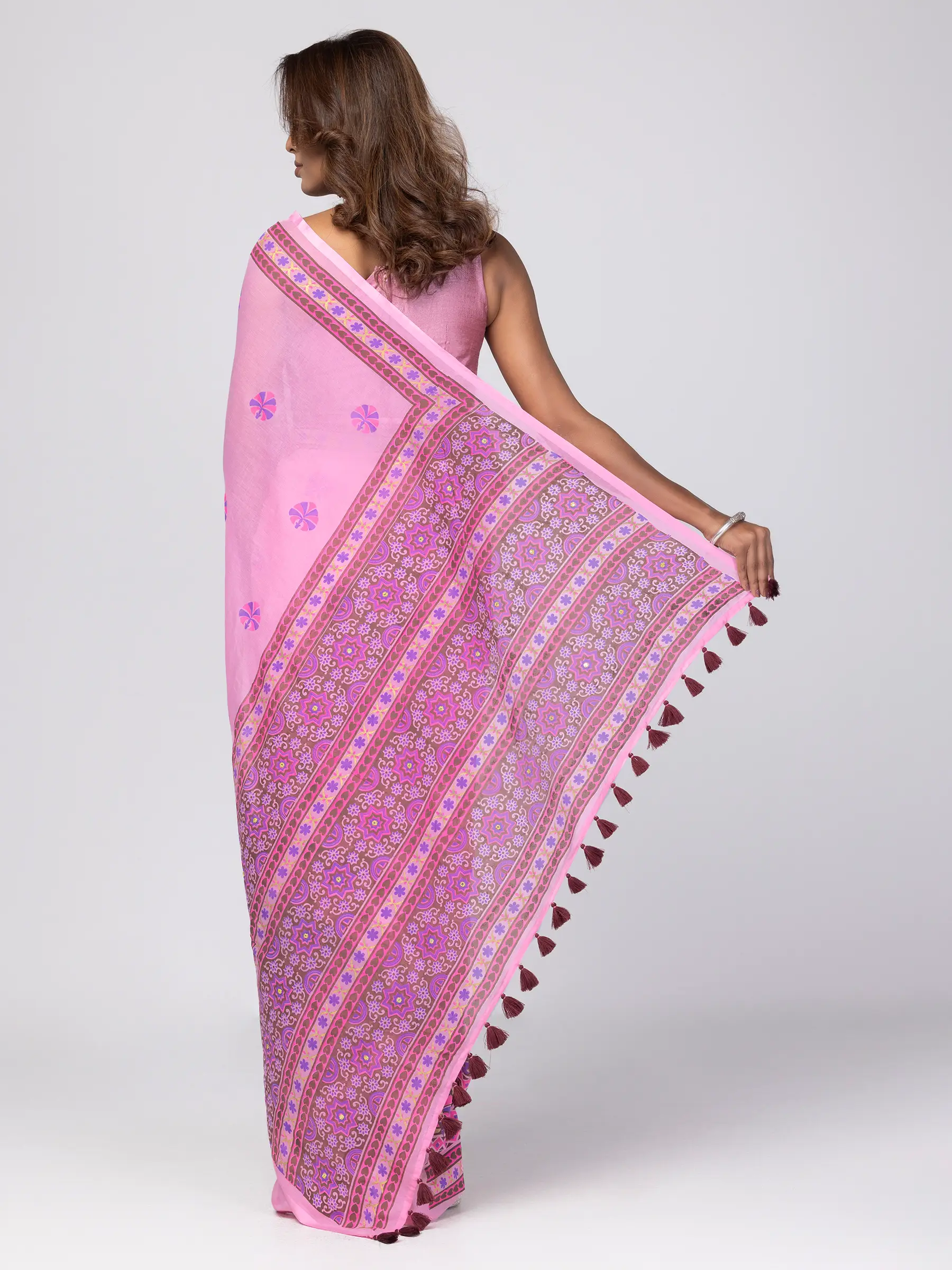 Light Pink Printed Cotton Saree - Image 2